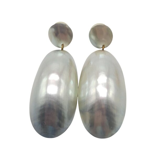 Vintage 1980s Mother-Of-Pearl Oval Dangle Earrings With Post Back - Picture 1 of 4